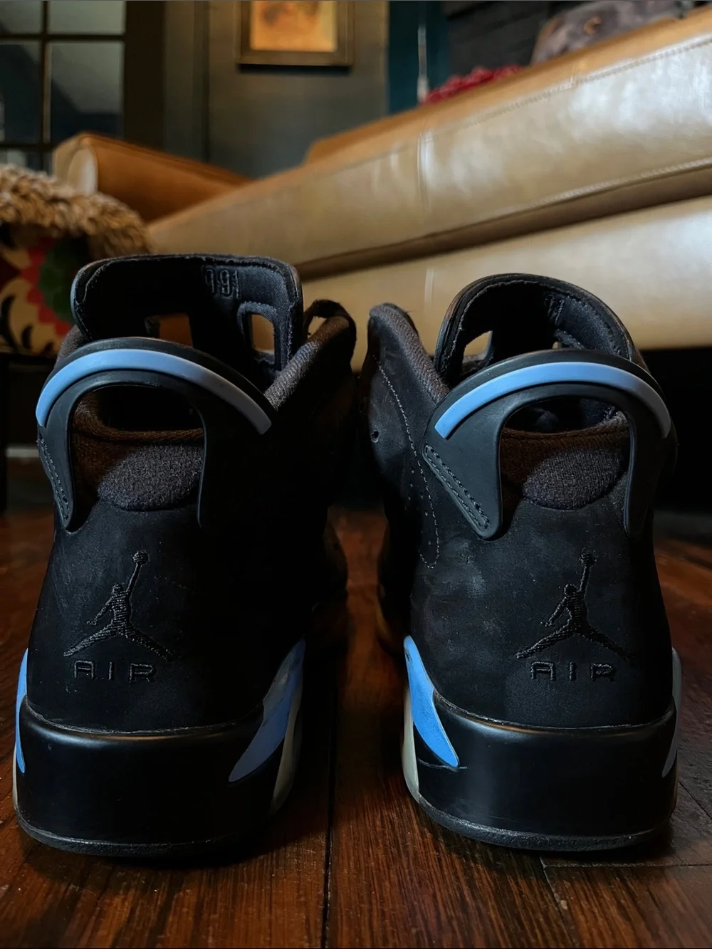 Jordan Men's Black Suede High-Top Sneakers with Light Blue Jumpman